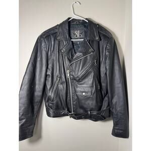 Bermans Vintage Black Leather Motorcycle Jacket Size 40
